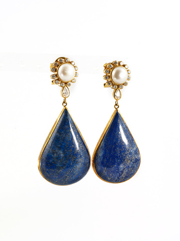 Chic elegant golden earrings with  semi-precious gem stones