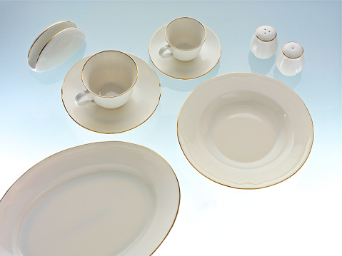 Chinese set of tea cups on white background