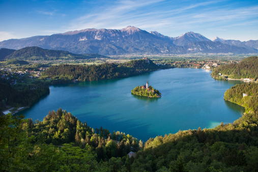 Lake Bled is a glacial lake in the Julian Alps in northwestern Slovenia, where it adjoins the town of Bled. The area is a popular tourist destination