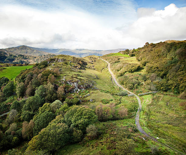 sentier sinueux en haut de la colline - wales snowdonia snowdonia national park mountain photos et images de collection