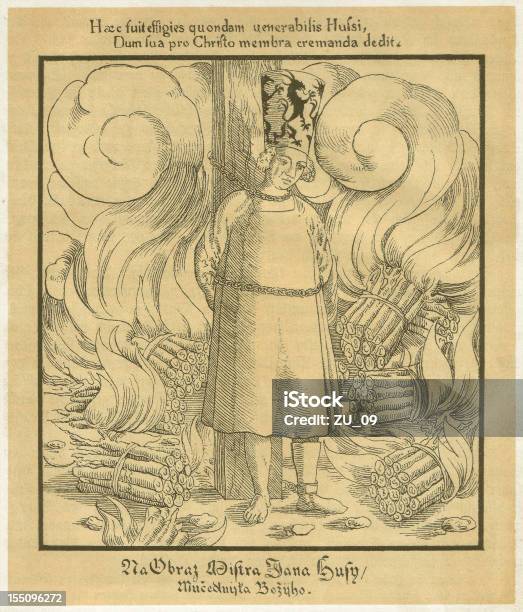 Janhus Das Begräbnis Pyre Stock Vektor Art und mehr Bilder von Jan Hus - Jan Hus, Stich, Flamme