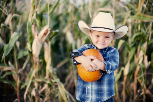 A happy pumpkin in the Fall season equals one happy boy.