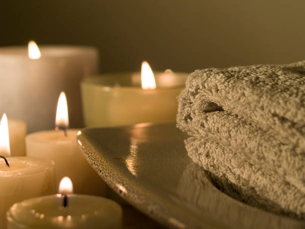 istock Meditative spa candles and towel 155096711