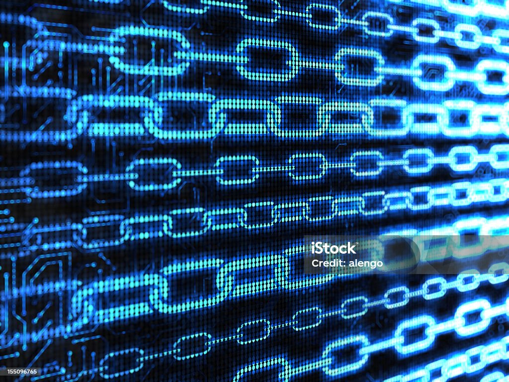 Blue chains in cyberspace on black Chain Chain - Object Stock Photo
