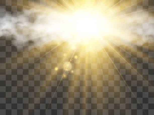 Vector illustration of the sun shining through the clouds. Sunlight. Cloudy vector. Vector illustration of the sun shining through the clouds. Sunlight. Cloudy vector. sun coming out after storm stock illustrations