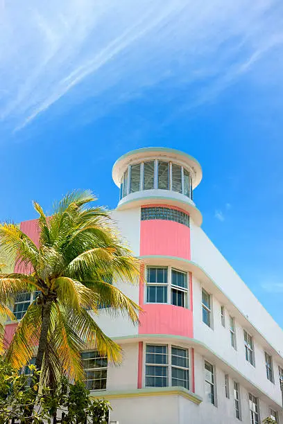 Photo of Art Deco hotel facade in Miami Florida USA