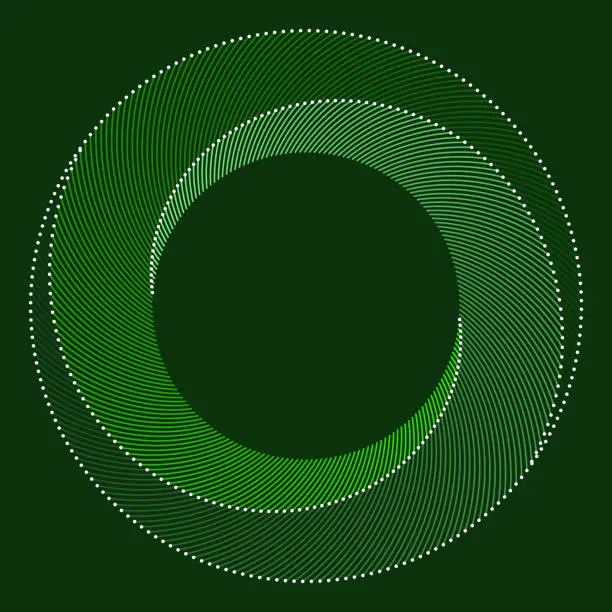 Vector illustration of Green lines patterns forming 3D circle shape, white line endings