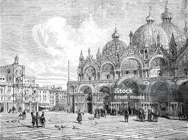 Basilica Di San Marco A Venezia - Immagini vettoriali stock e altre immagini di Bianco e nero - Bianco e nero, Cultura italiana, Italia