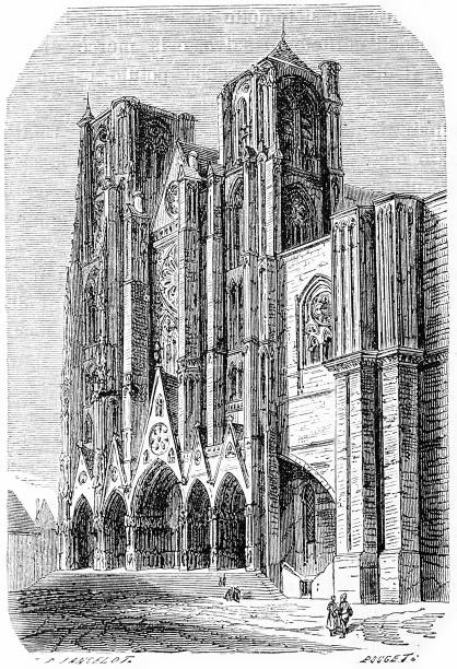 bourges katedra - cher stock illustrations
