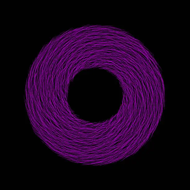 Vector illustration of Uneven purple circular vortex line pattern in donut shape