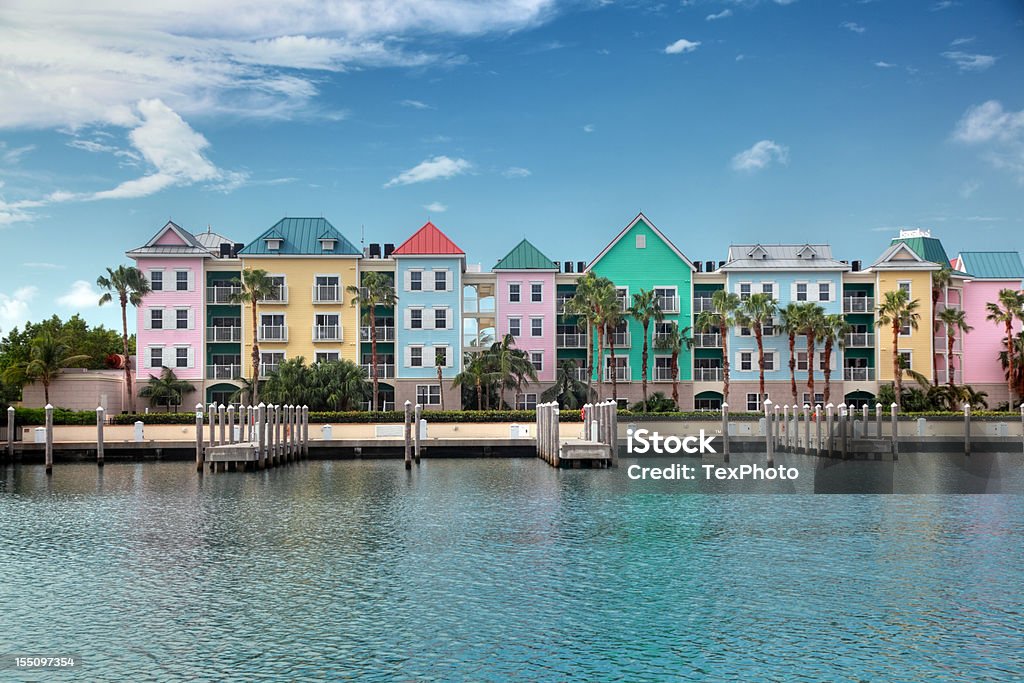 Colorful condominiums on the water Colorful Condominiums in Nassau Bahamas. Bahamas Stock Photo
