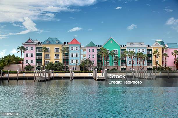 Colorful Condominiums On The Water Stock Photo - Download Image Now - Bahamas, Nassau, Pastel Colored