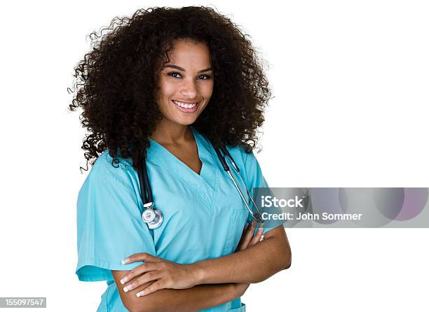 Foto de Enfermeira Ou O Médico e mais fotos de stock de Fundo Branco - Fundo Branco, Figura para recortar, Jovem Adulto