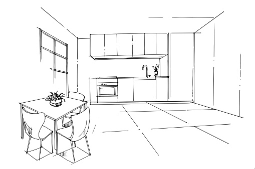 Line Drawing Sitting And Eating A Line Drawing Using Interior ...