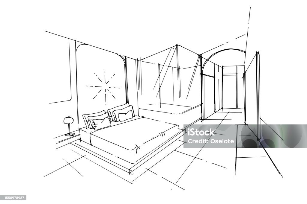 Bedroom Sketch A Line Drawing Using Interior Architecture Assembling ...