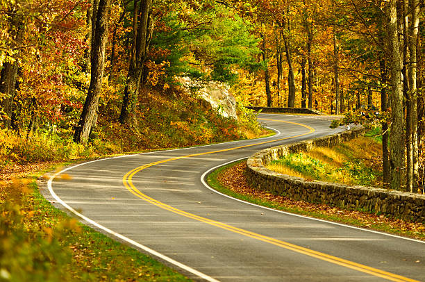 Scenic s curve road in Skyline Drive Virginia stock photo