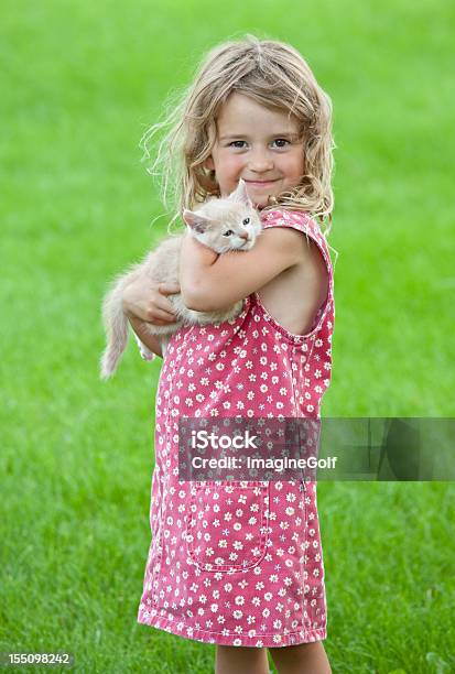 Carino Giovane Ragazza Con Gattino - Fotografie stock e altre immagini di Gatto domestico - Gatto domestico, Bambine femmine, Bambino