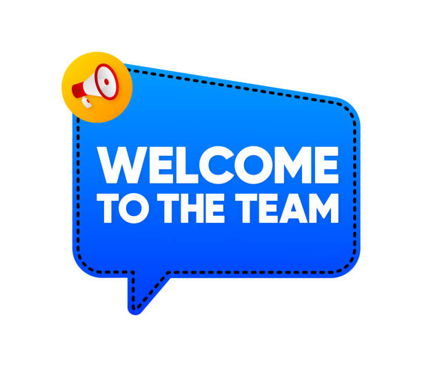 istock Welcome to the team megaphone blue banner on white background. We are hiring. Join our team. Vector illustration. 1550986211