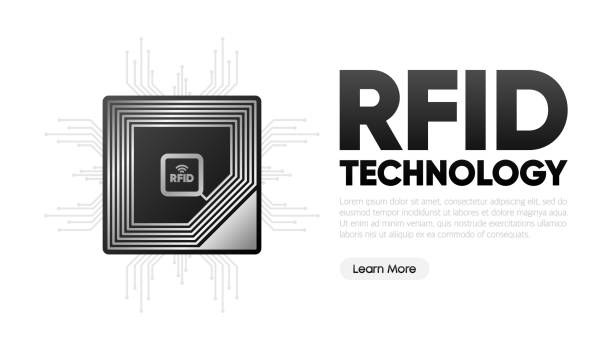 RFID chip. Radio Frequency Identification. Digital Technology concept. Vector illustration. RFID chip. Radio Frequency Identification. Digital Technology concept. Vector illustration radio frequency identification stock illustrations