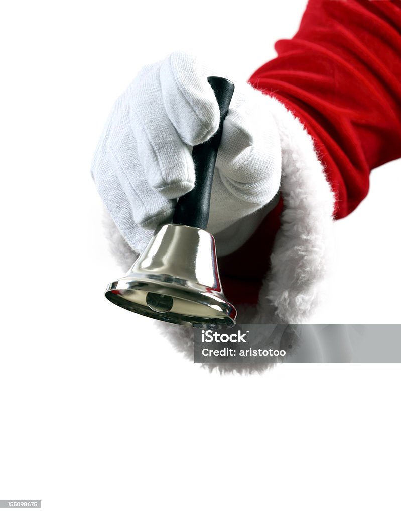 É tempo de Natal! Papai Noel tocando a campainha - Foto de stock de Branco royalty-free