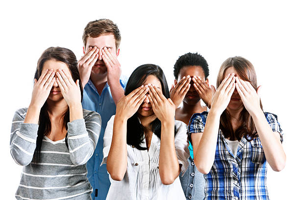 istock Don't show me that! Five young people cover eyes 155099013