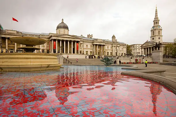 Photo of London England Trafalgar Square with Red Poppies during Remembrance Day