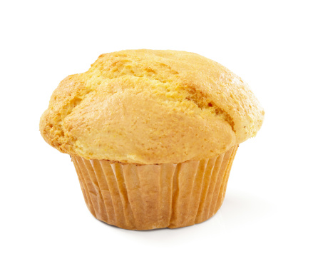 Corn muffin isolated on white background, larger files include clipping path.