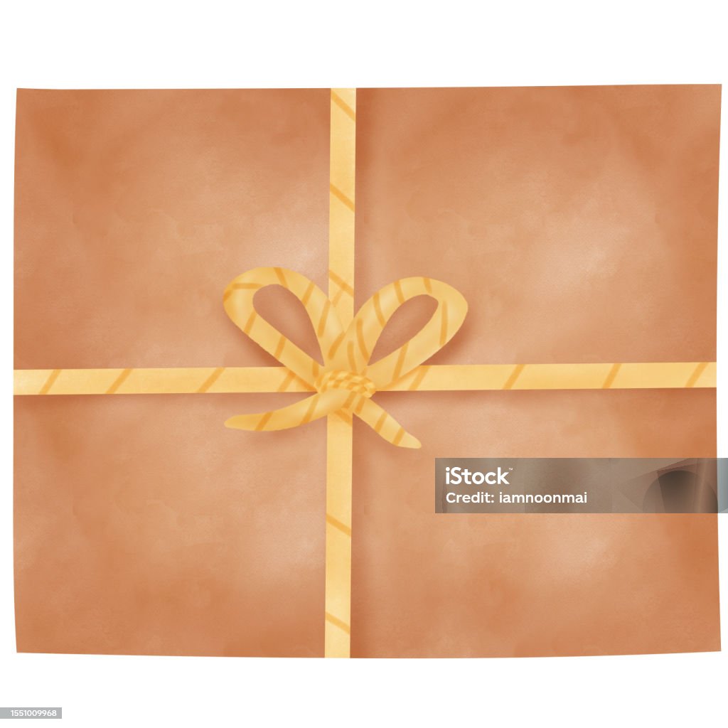 String Box Scetch Drawing Of Brown Parcel Box With String Isolated On White Background ...