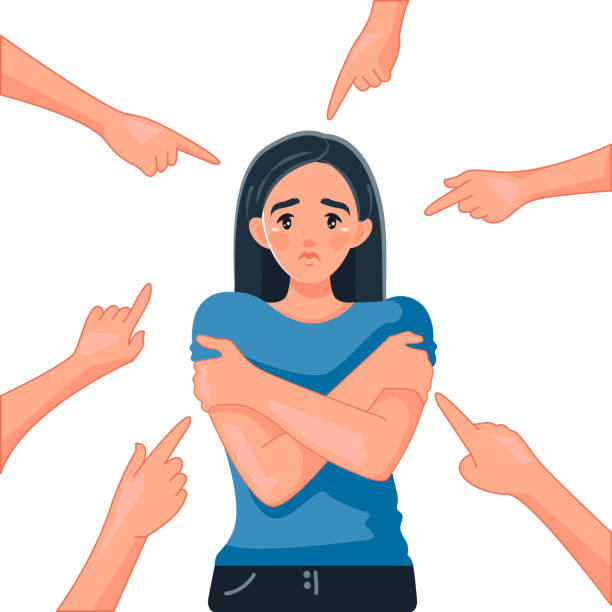 istock A sad woman surrounded by hands pointing fingers at her. Public censure 1551011878