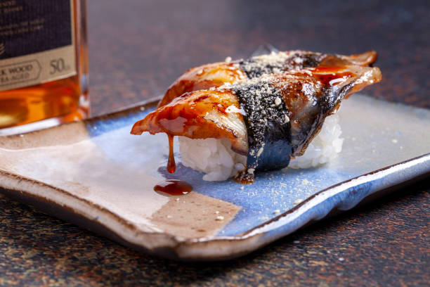 Delicious fresh sushi, raw fish, delicious Japanese food stock photo
