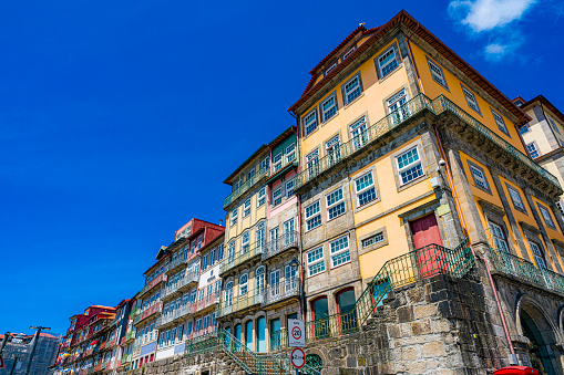Colorful building facades in Ribeira, old town of Porto, Portugal
