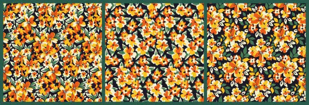 Vector illustration of Seamless floral pattern, vintage ditsy print with small flowers in collection. Vector illustration.