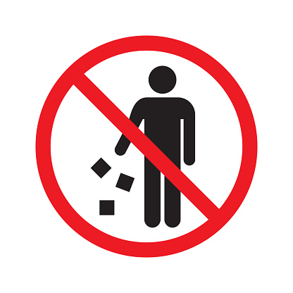 Trash and Human Figure Sign - Vector. No Trash Red Forbidden Sign