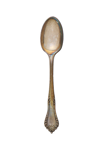 Metal oxidized dessert spoon, cut out, photo stacking