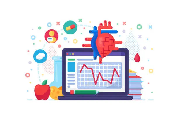 Vector illustration of Heart Organ Medical Cardio Research Flat Concept