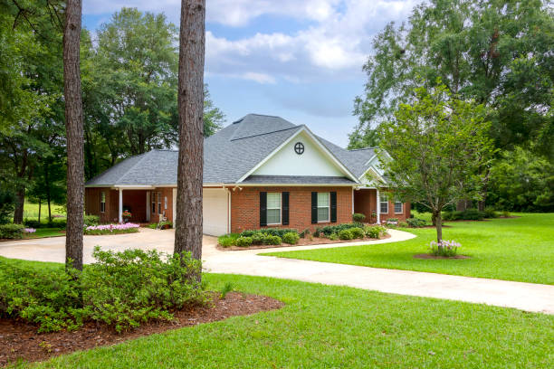 istock Traditional Brick House on Green Lawn with Mature Trees 1551209496