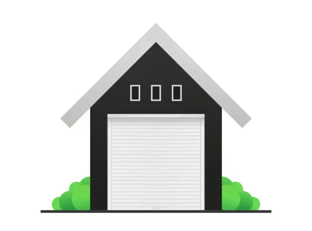 Vector illustration of Ð¡losed garage simple flat design. Metal industrial shutter doors. Vector illustration