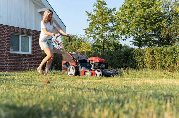 istock woman mowing lawn in garden 1551211659
