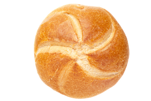 Fresh homebaked artisan sourdough bread. Loaf of bread isolated on white background, design element.