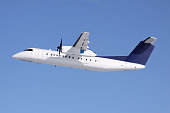Turboprop Airplane Bombardier Q300  / De Havilland Dash 8-300 (white / blue colored)
