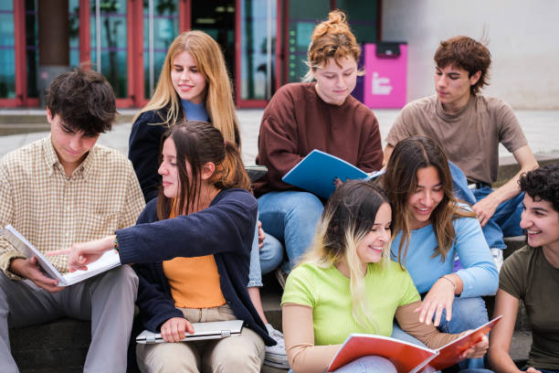 Friends studying outdoor