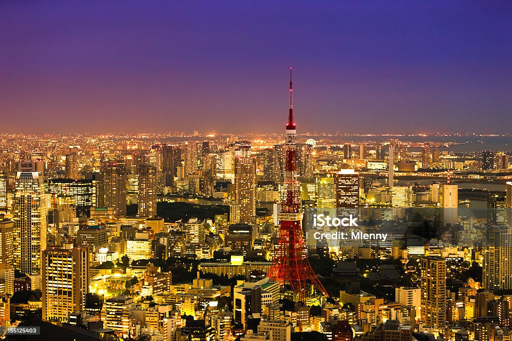 Downtown City View at Twilight Tokyo Tower Japan  Sunset Stock Photo