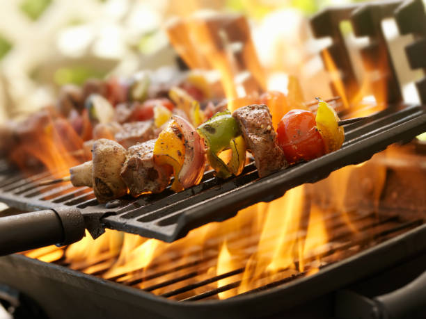 istock Beef and Vegetable Kabobs on a Outdoor BBQ 155126973