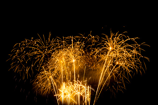 Colorful Fireworks Celebration, New Year Celebration Fireworks And The Black Sky Background.