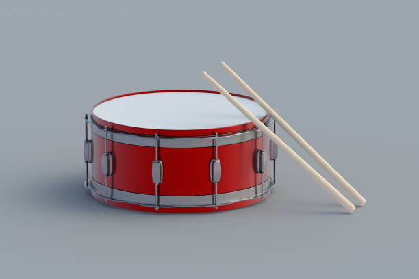 istock Drum with drumsticks on gray background. Percussion musical instrument. 3d render 1551275852
