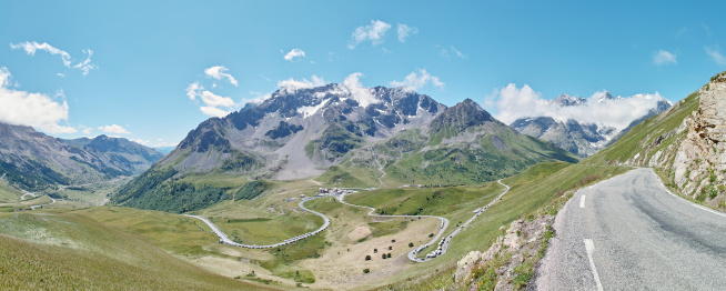 The Rhone Glacier and zig-zag road to Furka Pass in the Swiss Alps