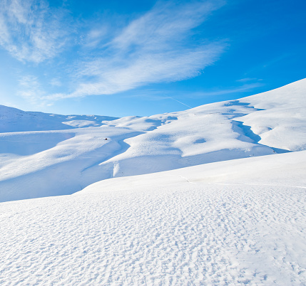 Ski tracks of a backcountry skier on the fresh snow