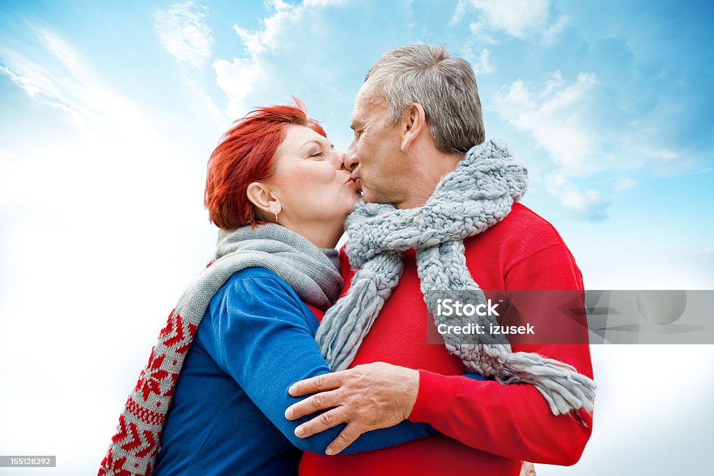 Loving Seniors, Outdoor Portrait  Blue Stock Photo