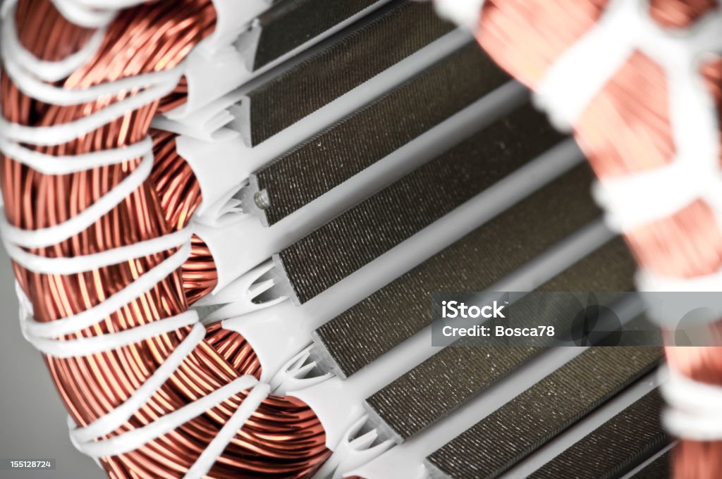Electric motor stator winding and stack close-up  Close-up Stock Photo