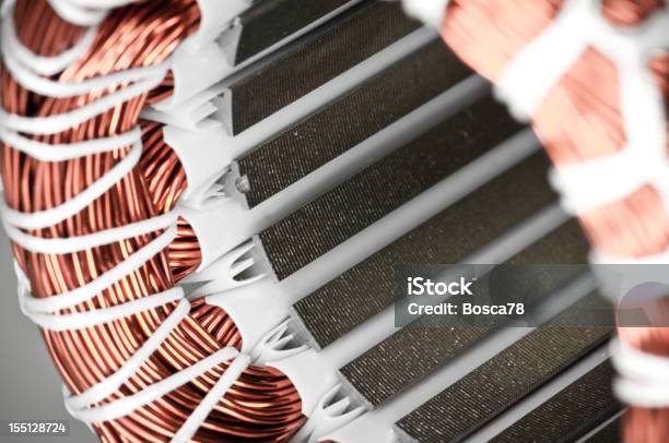 Electric Motor Stator Winding And Stack Closeup Stock Photo - Download Image Now - Close-up, Color Image, Copper